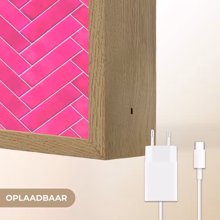 Visgraat - Wandtegel - Fuchsia - Roze Light Box met batterij (Wandlamp) middel 907 -USP_websiteoplaadbaarNL