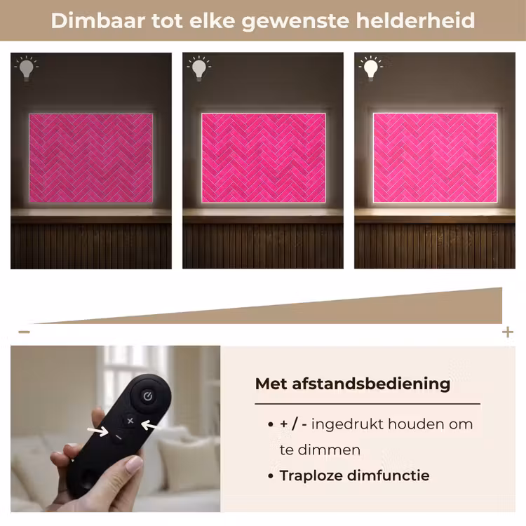 Visgraat - Wandtegel - Fuchsia - Roze Light Box met batterij (Wandlamp) middel 907 -USP_dimbaarNL