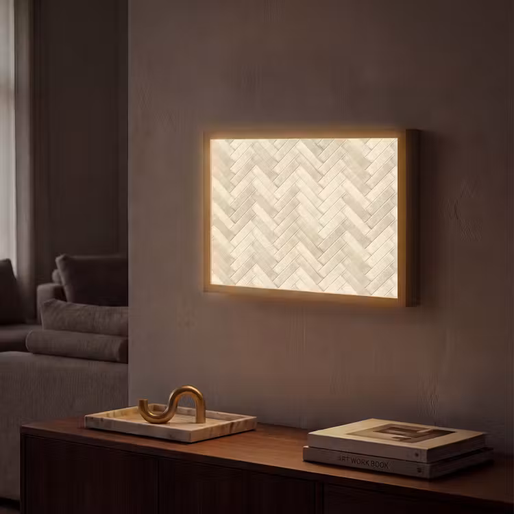 Visgraat - Wandtegel - Licht Beige Light Box met batterij (Wandlamp) middel 907 -sfeer1