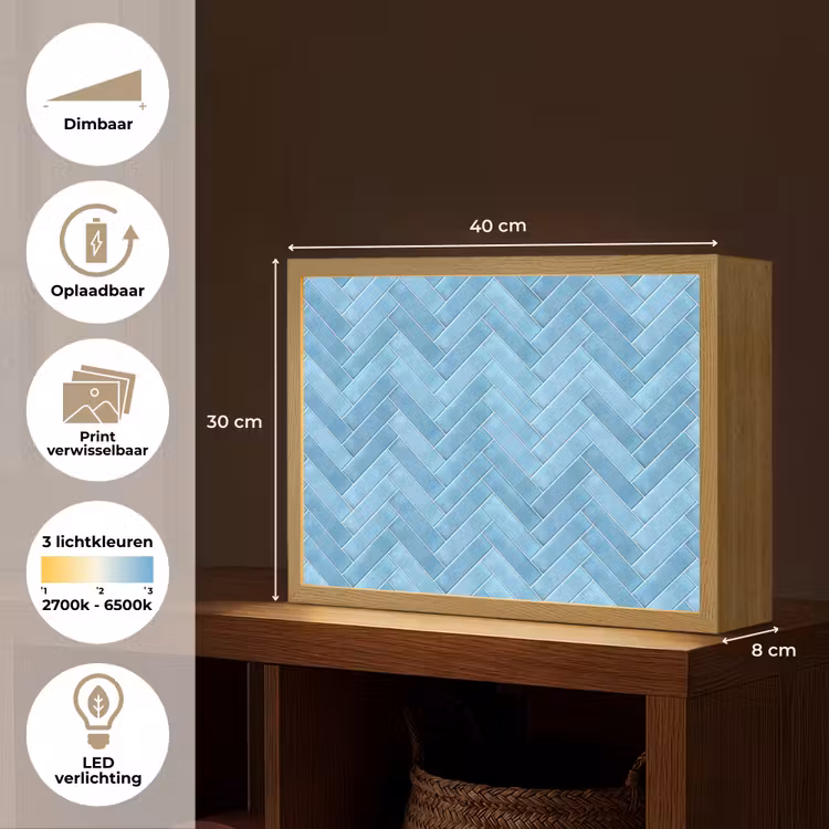 Visgraat - Wandtegel - Lichtblauw Light Box met batterij (Wandlamp) middel 907 -USP_websiteoverzichtNL