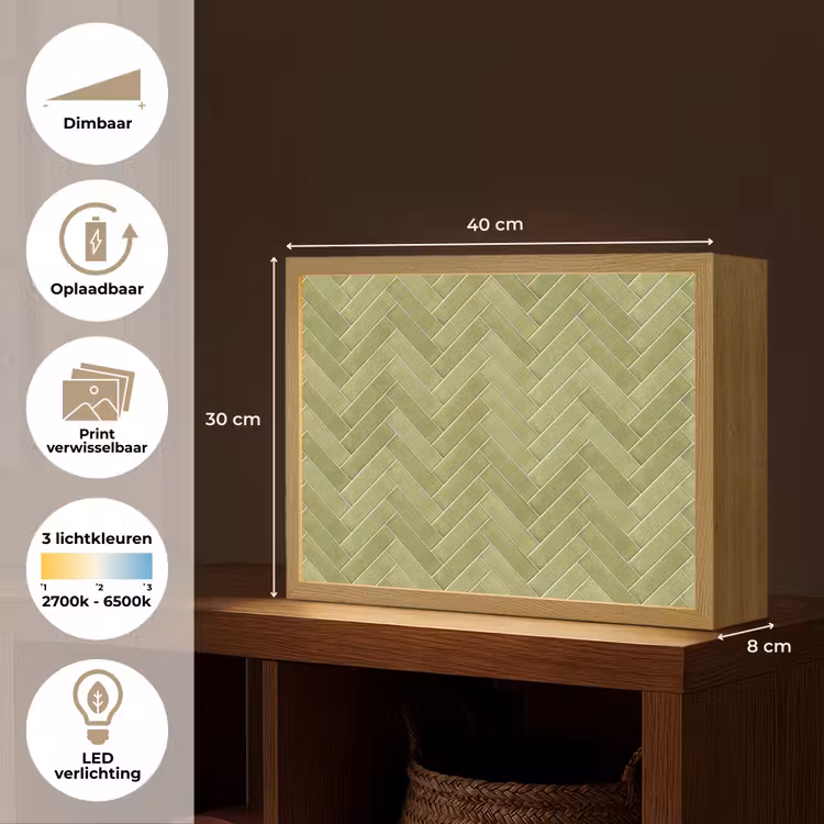 Visgraat - Wandtegel - Olijfgroen Light Box met batterij (Wandlamp) middel 907 -USP_websiteoverzichtNL