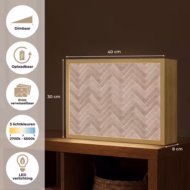 Visgraat - Wandtegel - Oudroze - Terracotta Light Box met batterij (Wandlamp) middel 907 -USP_websiteoverzichtNL
