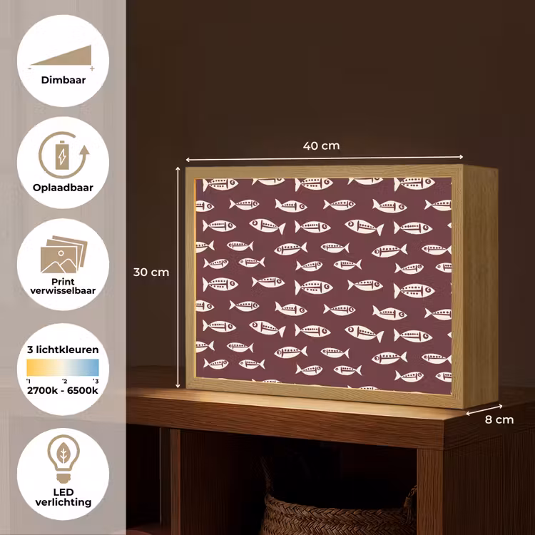 Vissen - Grafisch - Patroon - Donker Light Box met batterij (Wandlamp) middel 907 -USP_websiteoverzichtNL