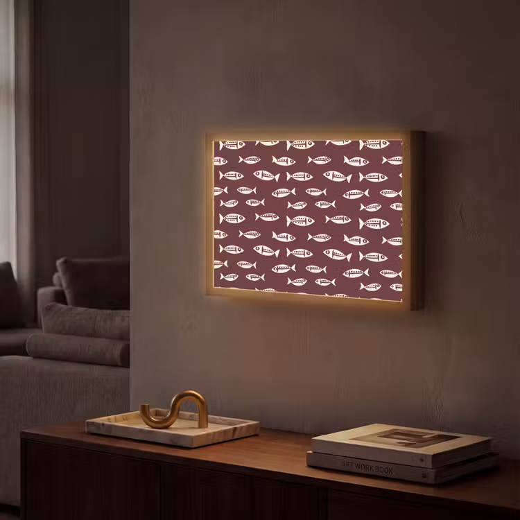 Vissen - Grafisch - Patroon - Donker Light Box met batterij (Wandlamp) middel 907 -sfeer1