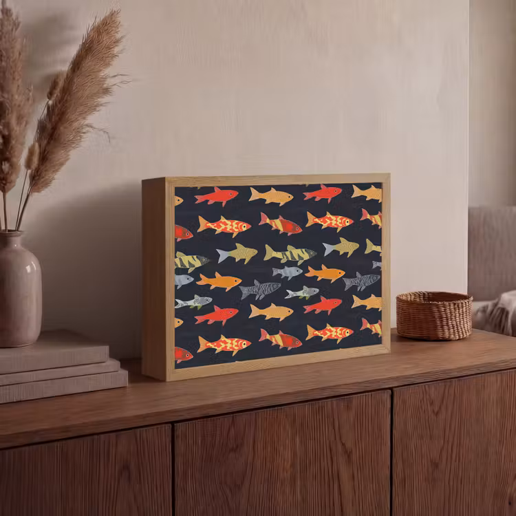 Vissen - Patroon - Kleurrijk Light Box met batterij (Wandlamp) middel 907 -sfeer2