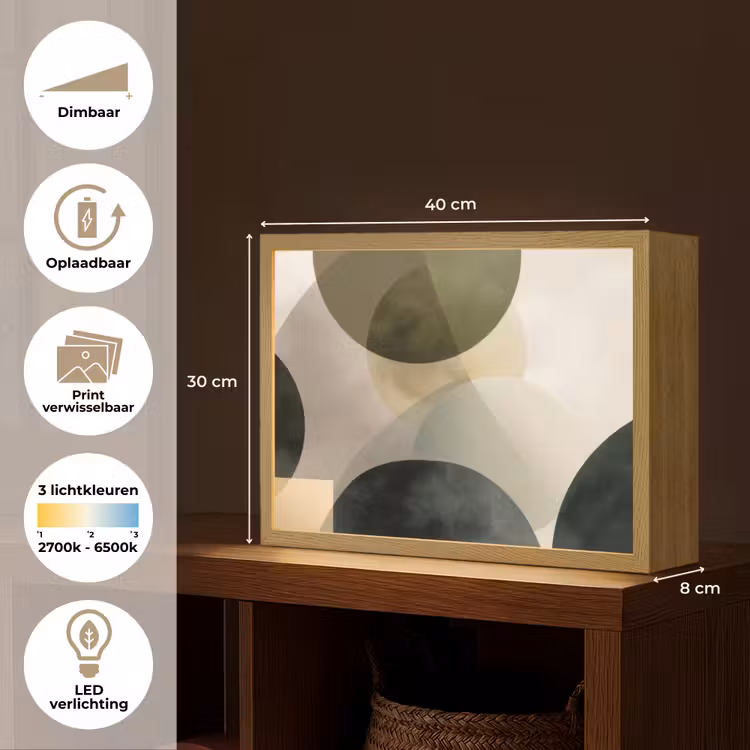 Vlakken - Abstract - Beige - Cirkels Light Box met batterij (Wandlamp) middel -USP_websiteoverzichtNL