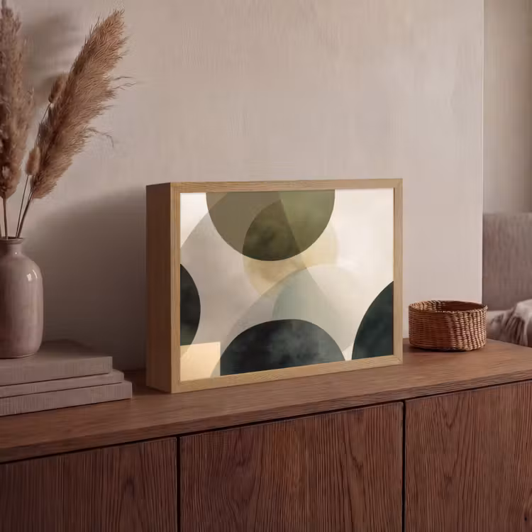 Vlakken - Abstract - Beige - Cirkels Light Box met batterij (Wandlamp) middel -sfeer2