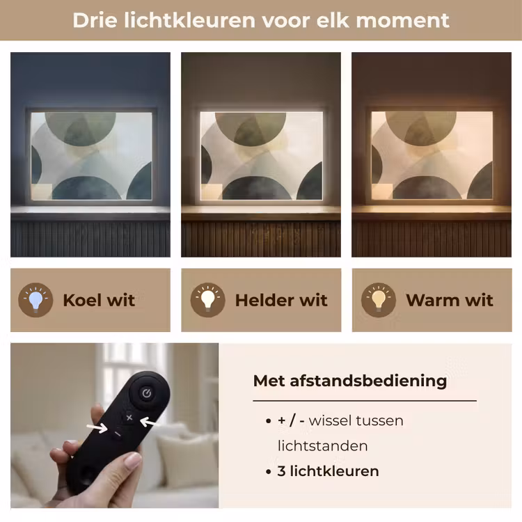 Vlakken - Abstract - Beige - Cirkels Light Box met batterij (Wandlamp) middel -USP_lichtkleurNL