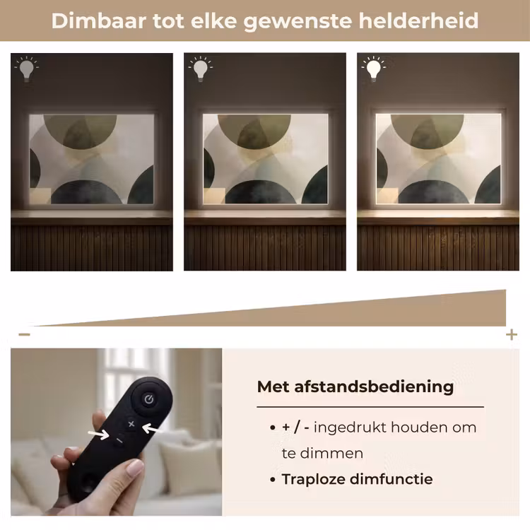 Vlakken - Abstract - Beige - Cirkels Light Box met batterij (Wandlamp) middel -USP_dimbaarNL