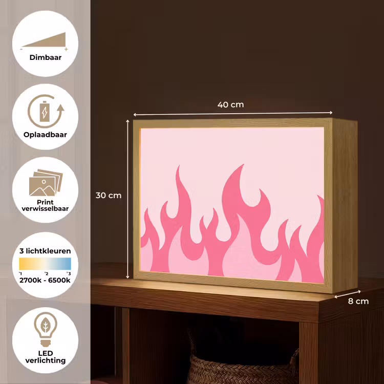 Vlammen - Patroon - Abstract - Modern - Roze Light Box met batterij (Wandlamp) middel -USP_websiteoverzichtNL