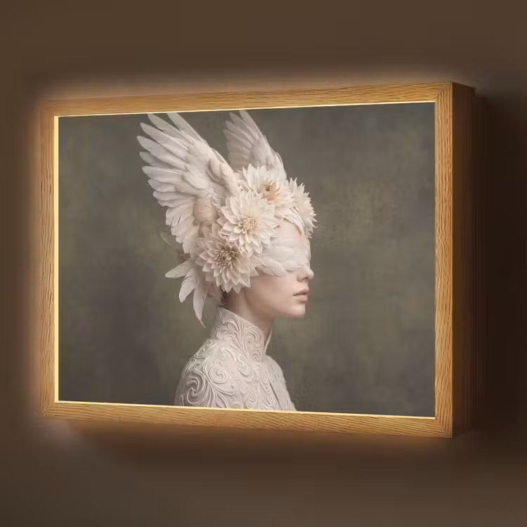 Vleugels - Vrouw - Wit Light Box met batterij (Wandlamp) middel -z3d_website