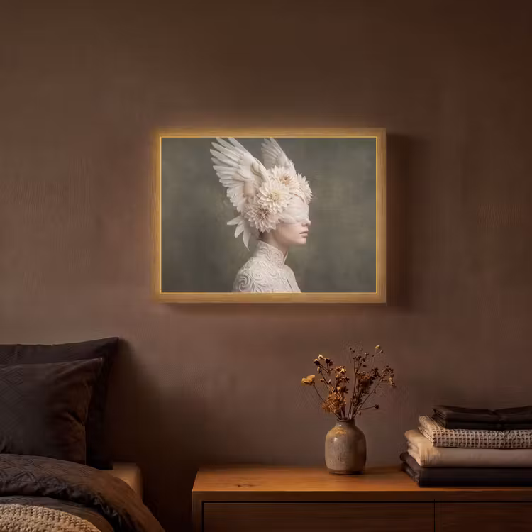 Vleugels - Vrouw - Wit Light Box met batterij (Wandlamp) middel -sfeer4