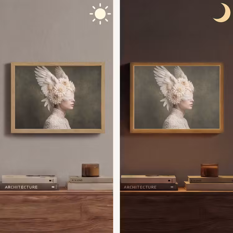 Vleugels - Vrouw - Wit Light Box met batterij (Wandlamp) middel -sfeer3