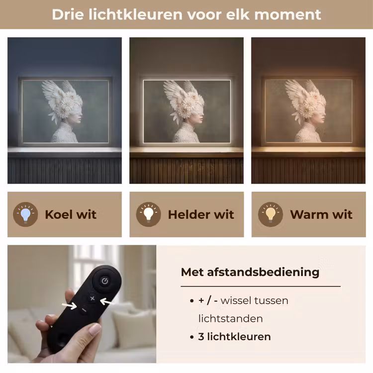 Vleugels - Vrouw - Wit Light Box met batterij (Wandlamp) middel -USP_lichtkleurNL