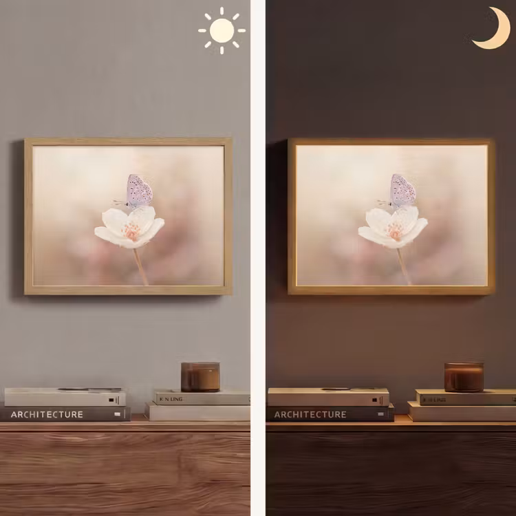 Vlinder - Bloem - Blauw Light Box met batterij (Wandlamp) middel -sfeer3