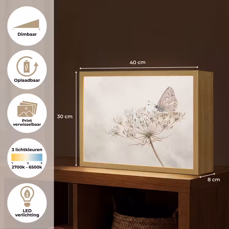 Vlinder - Bloem -Natuur - Beige Light Box met batterij (Wandlamp) middel -USP_websiteoverzichtNL
