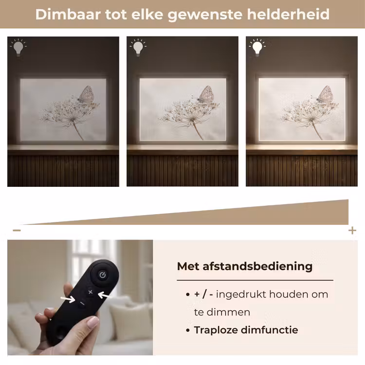Vlinder - Bloem -Natuur - Beige Light Box met batterij (Wandlamp) middel -USP_dimbaarNL