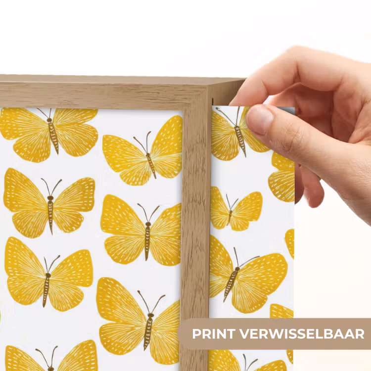 Vlinders - Botanisch - Illustratie - Geel - Wit Light Box met batterij (Wandlamp) middel 907 -USP_websiteprintNL