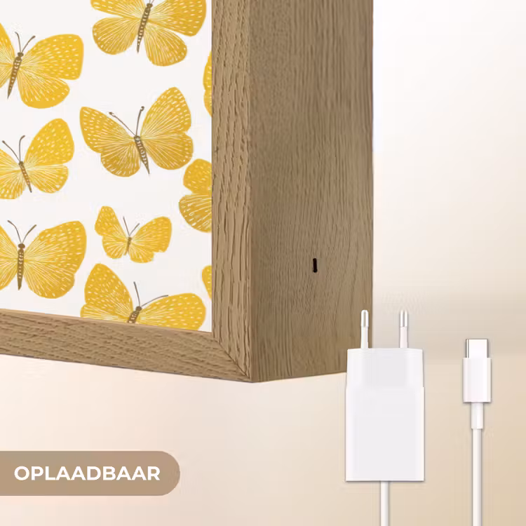 Vlinders - Botanisch - Illustratie - Geel - Wit Light Box met batterij (Wandlamp) middel 907 -USP_websiteoplaadbaarNL