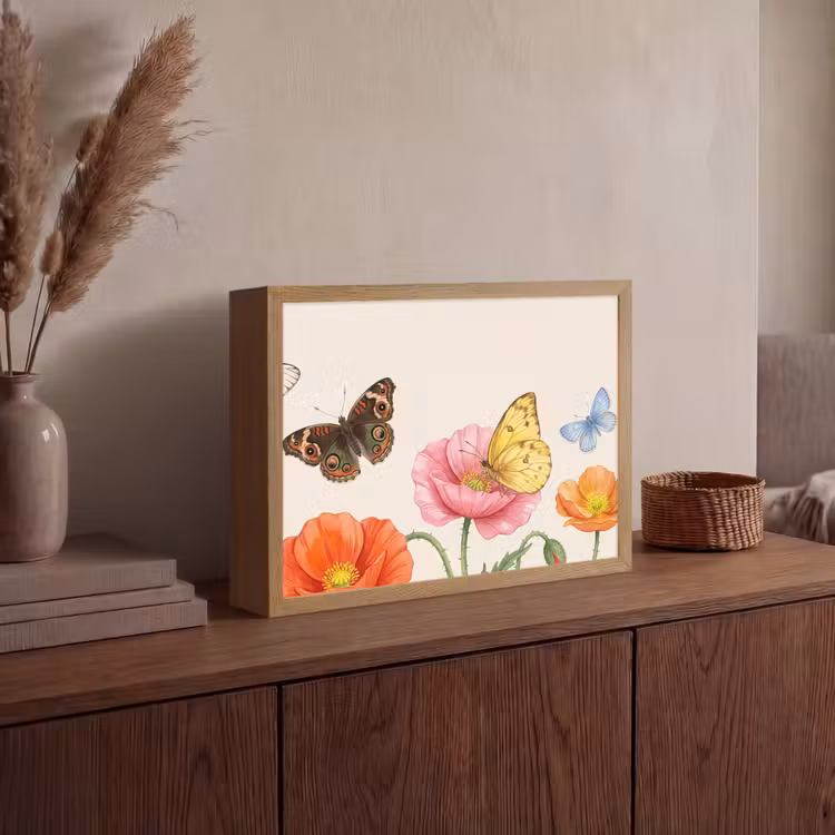 Vlinders - Klaprozen - Illustratie - Kleurrijk Light Box met batterij (Wandlamp) middel -sfeer2