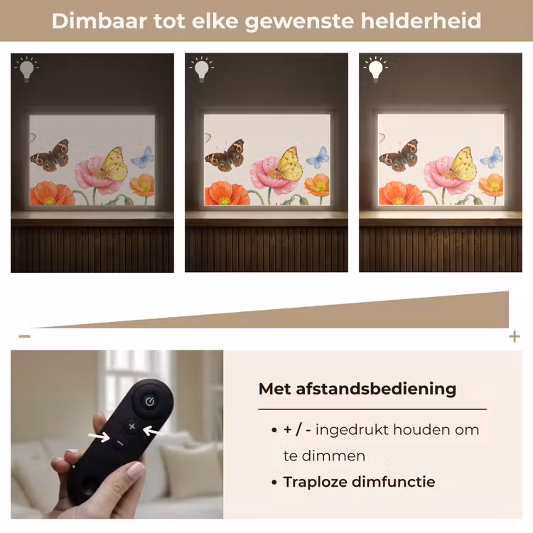 Vlinders - Klaprozen - Illustratie - Kleurrijk Light Box met batterij (Wandlamp) middel -USP_dimbaarNL