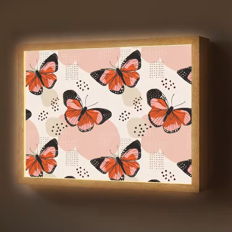 Vlinders - Retro - Kleurrijk Light Box met batterij (Wandlamp) middel 907 -z3d_website