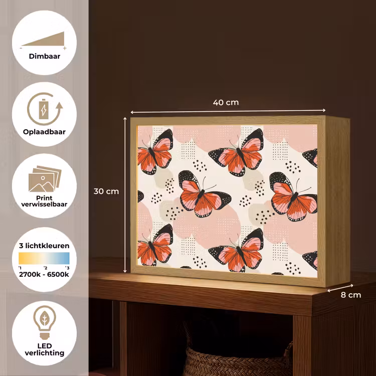 Vlinders - Retro - Kleurrijk Light Box met batterij (Wandlamp) middel 907 -USP_websiteoverzichtNL