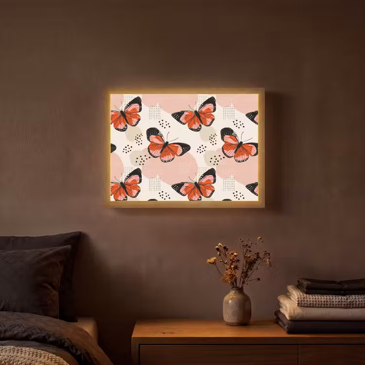 Vlinders - Retro - Kleurrijk Light Box met batterij (Wandlamp) middel 907 -sfeer4