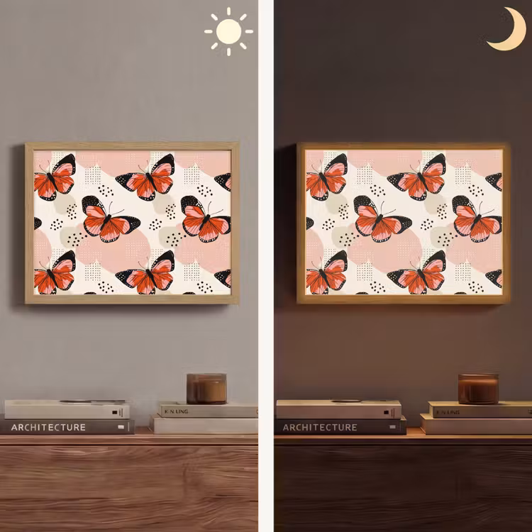 Vlinders - Retro - Kleurrijk Light Box met batterij (Wandlamp) middel 907 -sfeer3