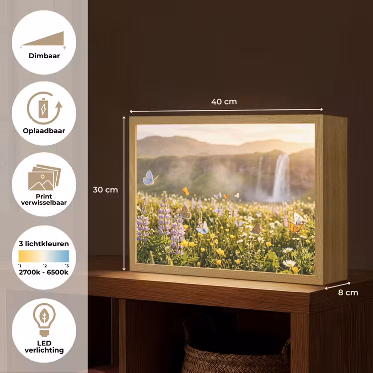 Vlinders - Waterval - Bloemenveld Light Box met batterij (Wandlamp) middel -USP_websiteoverzichtNL