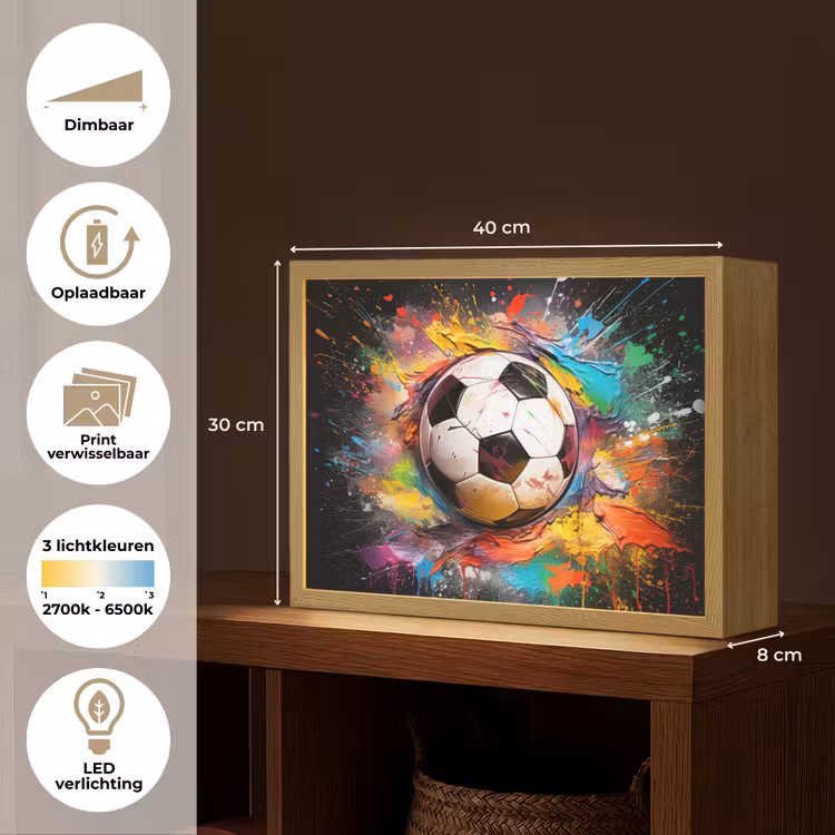 Voetbal - Verf - Kleuren - Zwart - Wit Light Box met batterij (Wandlamp) middel -USP_websiteoverzichtNL