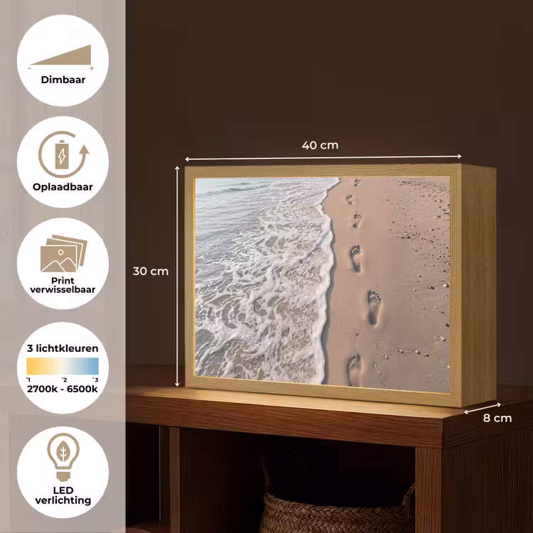 Voetstappen - Vloedlijn - Zee Light Box met batterij (Wandlamp) middel -USP_websiteoverzichtNL