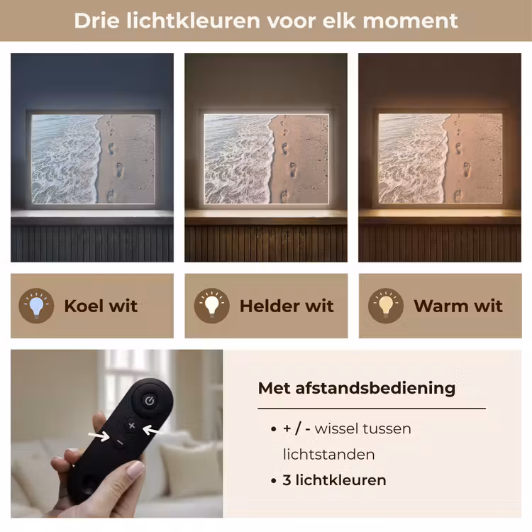 Voetstappen - Vloedlijn - Zee Light Box met batterij (Wandlamp) middel -USP_lichtkleurNL