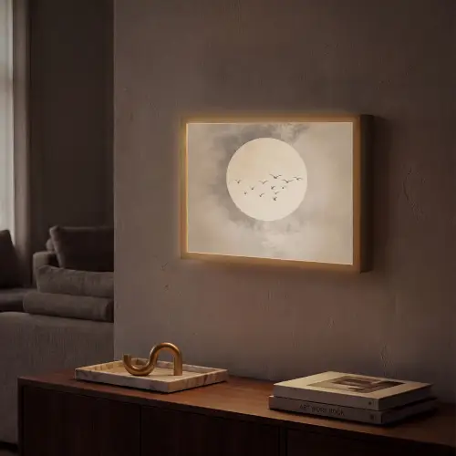 Vogel - Beige - Japandi Light Box met batterij (Wandlamp) middel -sfeer1