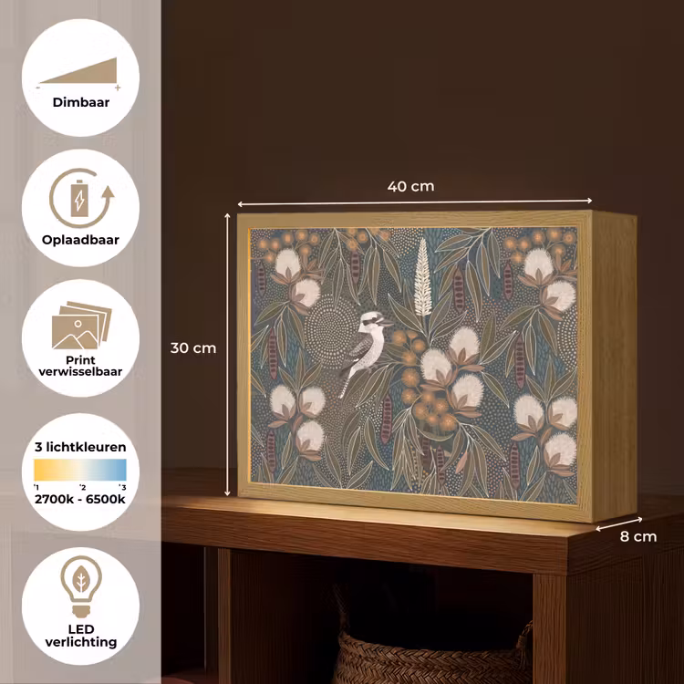 Vogel - Bladeren - Natuur - Illustratie - Groen Light Box met batterij (Wandlamp) middel -USP_websiteoverzichtNL
