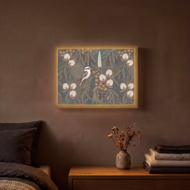 Vogel - Bladeren - Natuur - Illustratie - Groen Light Box met batterij (Wandlamp) middel -sfeer4