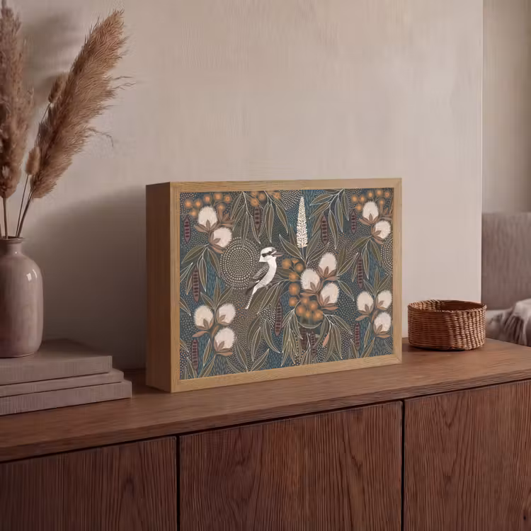 Vogel - Bladeren - Natuur - Illustratie - Groen Light Box met batterij (Wandlamp) middel -sfeer2