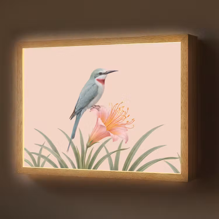 Vogel - Bloem - Natuur - Roze Light Box met batterij (Wandlamp) middel -z3d_website
