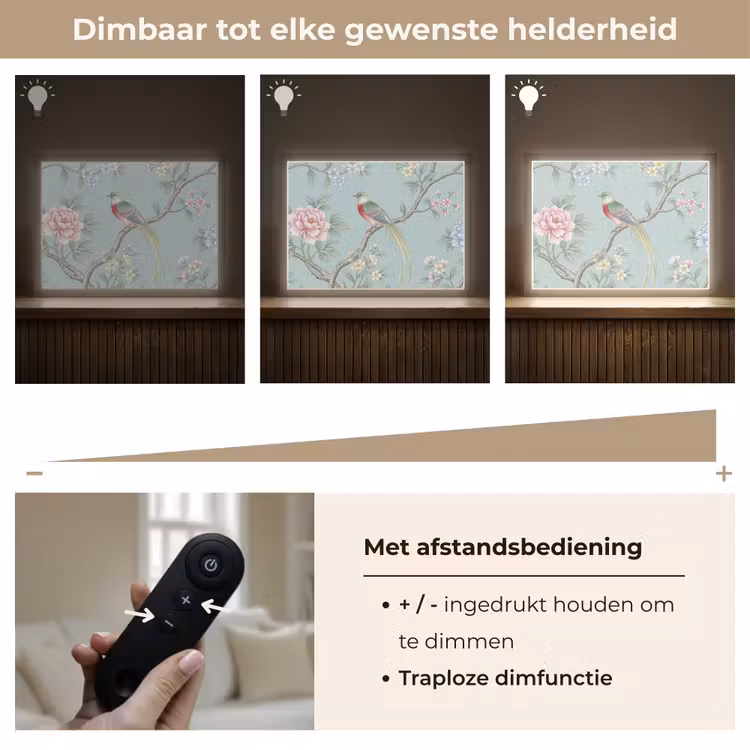 Vogel - Bloemen - Kleurrijk Light Box met batterij (Wandlamp) middel -USP_dimbaarNL