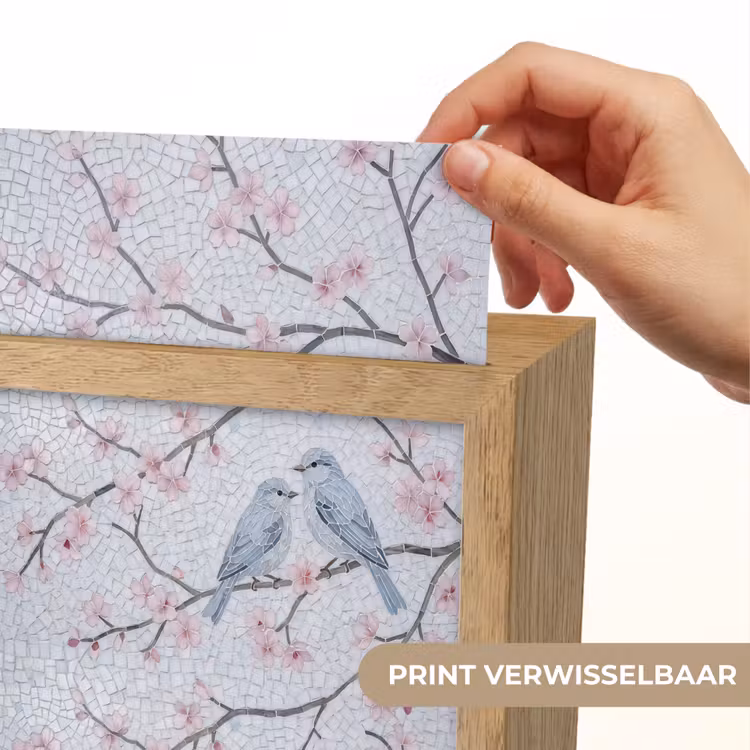 Vogel - Bloemen - Natuur - Mozaïek - Roze Light Box met kabel (Wandlamp) klein -USP_websiteprintNL