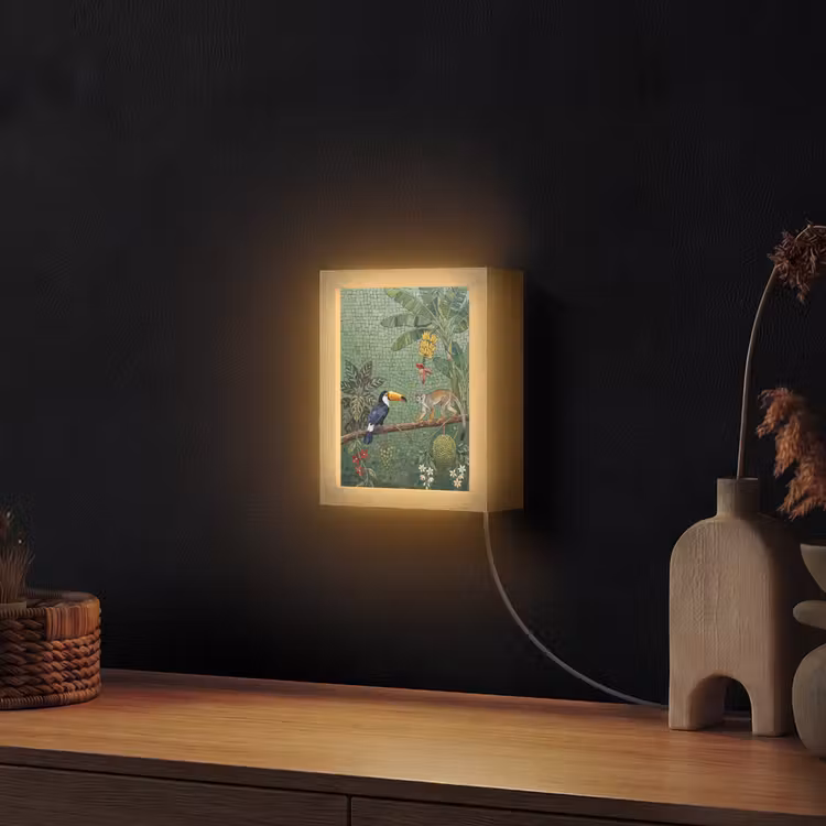 Vogel - Dier - Jungle - Mozaïek - Natuur Light Box met kabel (Wandlamp) klein -sfeer1