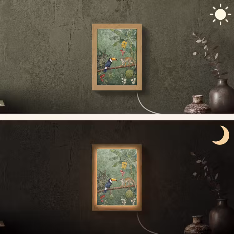 Vogel - Dier - Jungle - Mozaïek - Natuur Light Box met kabel (Wandlamp) klein -sfeer3