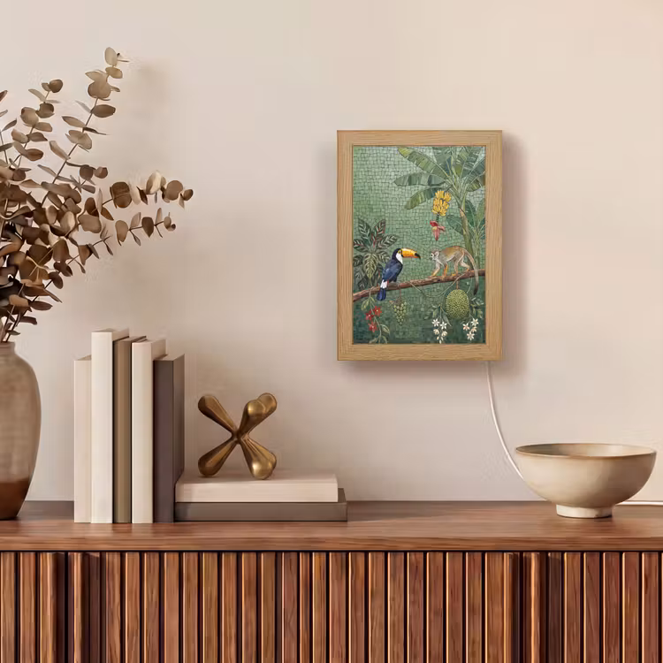Vogel - Dier - Jungle - Mozaïek - Natuur Light Box met kabel (Wandlamp) klein -sfeer2