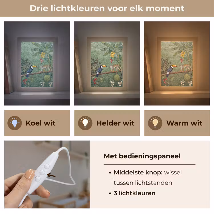 Vogel - Dier - Jungle - Mozaïek - Natuur Light Box met kabel (Wandlamp) klein -USP_lichtkleurNL