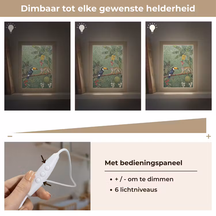 Vogel - Dier - Jungle - Mozaïek - Natuur Light Box met kabel (Wandlamp) klein -USP_dimbaarNL
