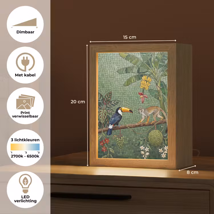 Vogel - Dier - Jungle - Mozaïek - Natuur Light Box met kabel (Wandlamp) klein -USP_websiteoverzichtNL