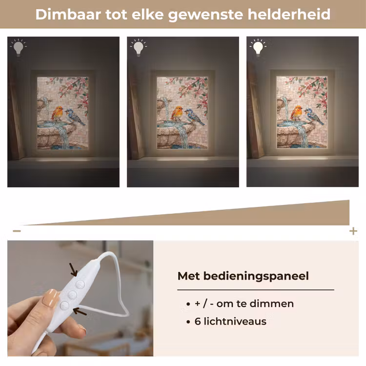 Vogel - fontein - mozaiek - kleurrijk - dieren Light Box met kabel (Wandlamp) klein -USP_dimbaarNL