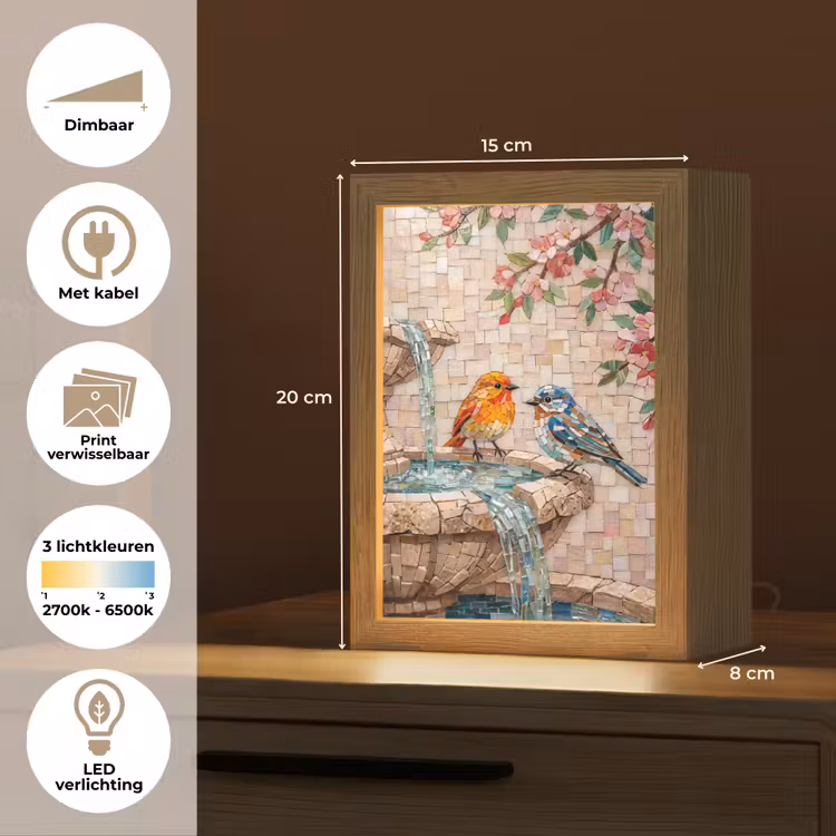 Vogel - fontein - mozaiek - kleurrijk - dieren Light Box met kabel (Wandlamp) klein -USP_websiteoverzichtNL