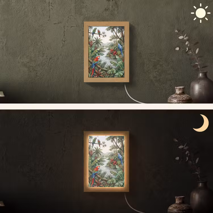 Vogel - Jungle - Natuur - Mozaïek - Groen Light Box met kabel (Wandlamp) klein -sfeer3