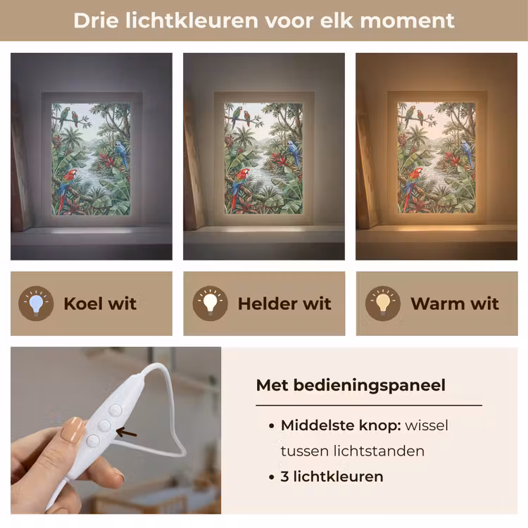 Vogel - Jungle - Natuur - Mozaïek - Groen Light Box met kabel (Wandlamp) klein -USP_lichtkleurNL